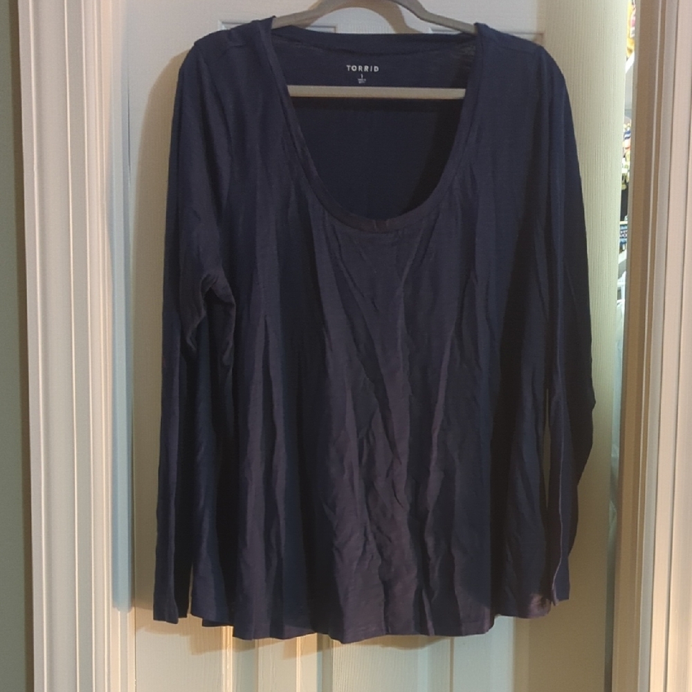 Torrid Deep Navy Scoop Neck Long Sleeve Top